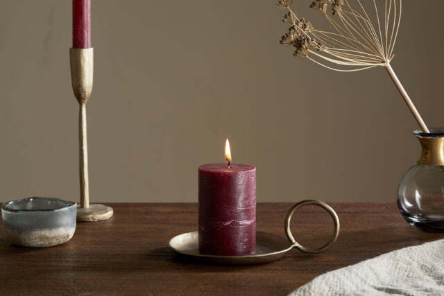 nkuku Rustic Soy Blend Mini Pillar Candle - Candles & Home Fragrance - Dark Cherry - Mini 8 x 7 cm