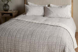 nkuku Dipti Cotton & Linen Block Print Bed Quilt - Textiles - Charcoal - 220 x 240 cm