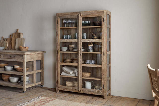 nkuku Ibo Reclaimed Wood & Glass Cabinet - Storage Furniture - Wide - Natural