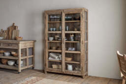 nkuku Ibo Reclaimed Wood & Glass Cabinet - Storage Furniture - Wide - Natural