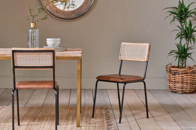 nkuku Iswa Leather & Cane Dining Chair - Seating - One Size - Tan
