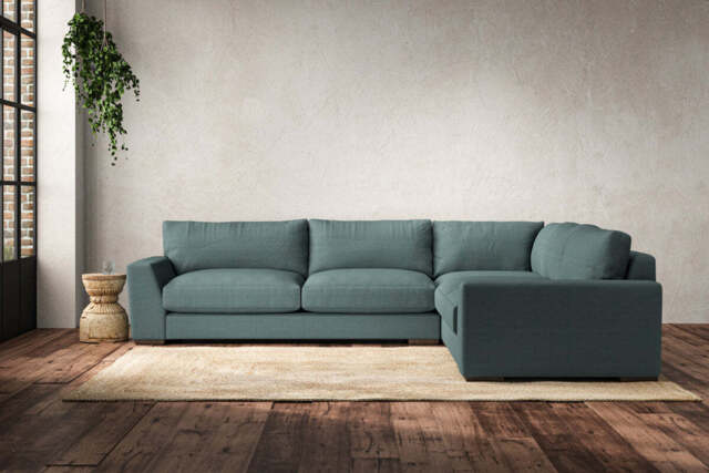 nkuku Guddu Large Right Hand Corner Sofa - Make To Order - Recycled Cotton Teal - Recycled Cotton Airforce