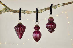nkuku Manipur Baubles Set Of 3 - Christmas Decorations - Ruby