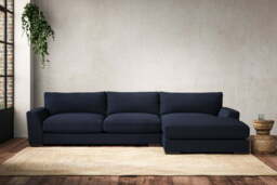 nkuku Guddu Large Right Hand Chaise Sofa - Make To Order - Brera Linen Indigo - No Colour
