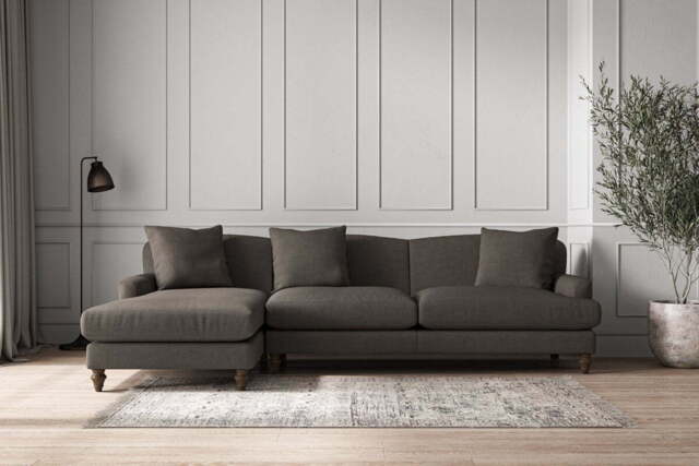 nkuku Deni Left Hand Chaise Sofa - Make To Order - Grand - Brera Linen Granite