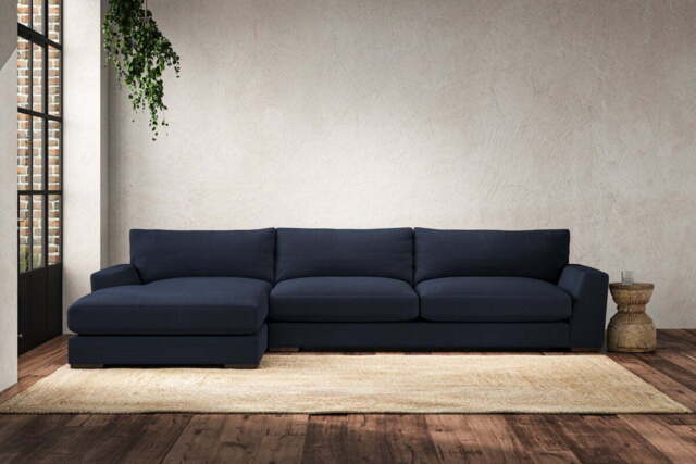 nkuku Guddu Left Hand Chaise Sofa - Make To Order - Grand - Brera Linen Indigo