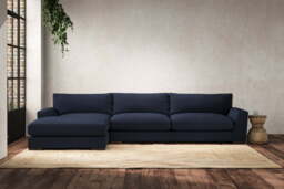 nkuku Guddu Left Hand Chaise Sofa - Make To Order - Grand - Brera Linen Indigo