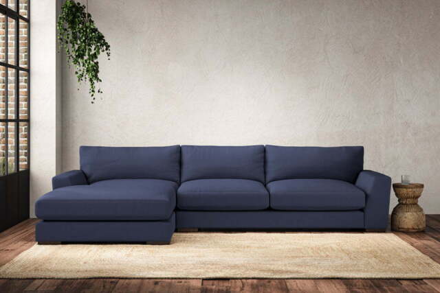 nkuku Guddu Large Left Hand Chaise Sofa - Make To Order - Recycled Cotton Navy - No Colour
