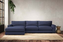 nkuku Guddu Large Left Hand Chaise Sofa - Make To Order - Recycled Cotton Navy - No Colour