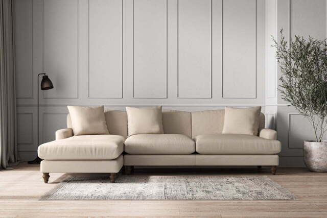 nkuku Deni Left Hand Chaise Sofa - Make To Order - Grand - Recycled Cotton Natural
