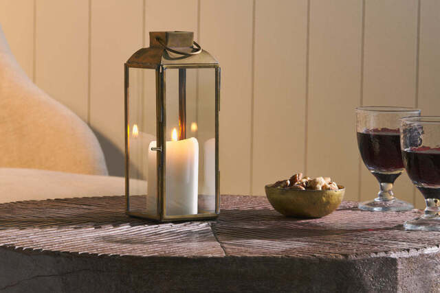 nkuku Maro Brass Lantern - Candles Holders & Lanterns - Tall - Antique Brass