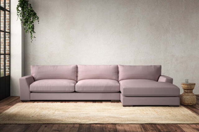 nkuku Guddu Right Hand Chaise Sofa - Make To Order - Grand - Recycled Cotton Lavender