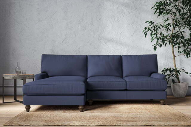 nkuku Marri Large Left Hand Chaise Sofa - Make To Order - Recycled Cotton Navy - No Colour