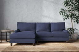 nkuku Marri Large Left Hand Chaise Sofa - Make To Order - Recycled Cotton Navy - No Colour