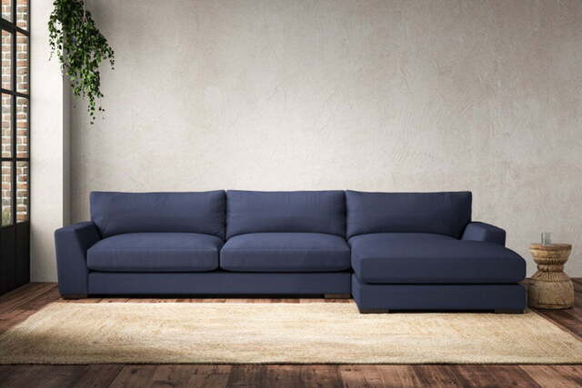 nkuku Guddu Right Hand Chaise Sofa - Make To Order - Grand - Recycled Cotton Navy