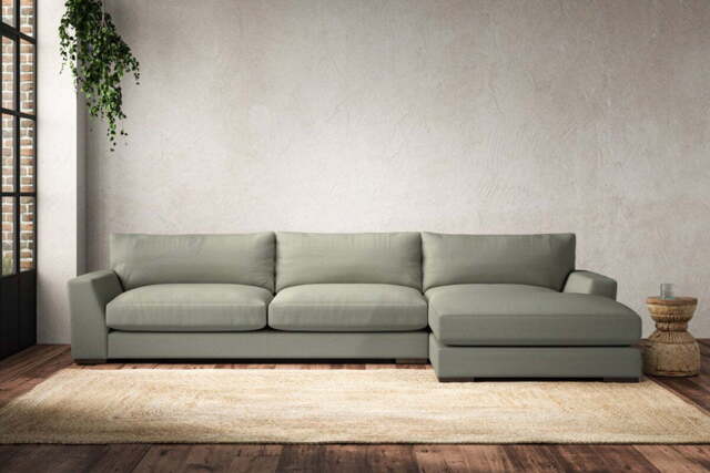 nkuku Guddu Right Hand Chaise Sofa - Make To Order - Grand - Recycled Cotton Seaspray
