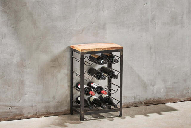 nkuku Obra Industrial Wine Rack - Storage Furniture - Small - Mango Wood And Iron