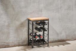 nkuku Obra Industrial Wine Rack - Storage Furniture - Small - Mango Wood And Iron