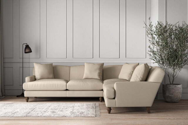 nkuku Deni Right Hand Corner Sofa - Make To Order - Super Grand - Recycled Cotton Stone