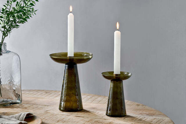 nkuku Avyn Recycled Glass Candle Holder - Candles Holders & Lanterns - Large - Forest Green