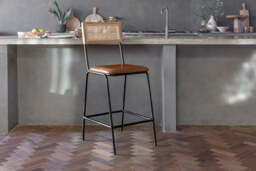 nkuku Iswa Leather & Cane Counter Dining Chair - Seating - One Size - Chocolate Brown