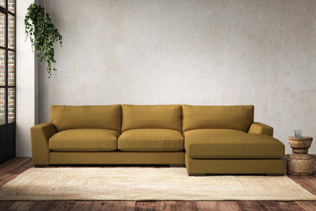 nkuku Guddu Large Right Hand Chaise Sofa - Make To Order - Recycled Cotton Ochre - No Colour