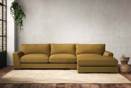nkuku Guddu Large Right Hand Chaise Sofa - Make To Order - Recycled Cotton Ochre - No Colour