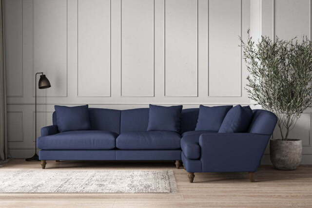 nkuku Deni Right Hand Corner Sofa - Make To Order - Grand - Recycled Cotton Navy