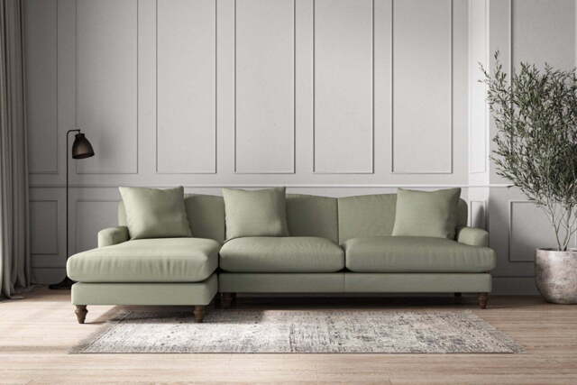 nkuku Deni Left Hand Chaise Sofa - Make To Order - Grand - Recycled Cotton Seaspray
