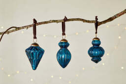 nkuku Manipur Baubles Set Of 3 - Christmas Decorations - Indigo