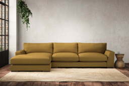 nkuku Guddu Large Left Hand Chaise Sofa - Make To Order - Recycled Cotton Ochre - No Colour
