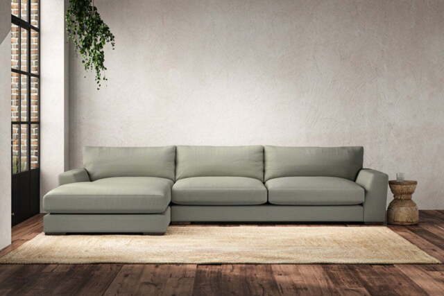 nkuku Guddu Left Hand Chaise Sofa - Make To Order - Grand - Recycled Cotton Seaspray