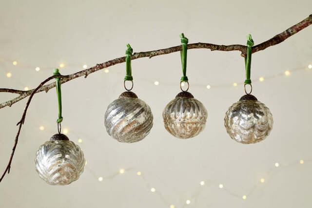 nkuku Adoya Baubles Set Of 4 - Christmas Decorations - Aged Nickel