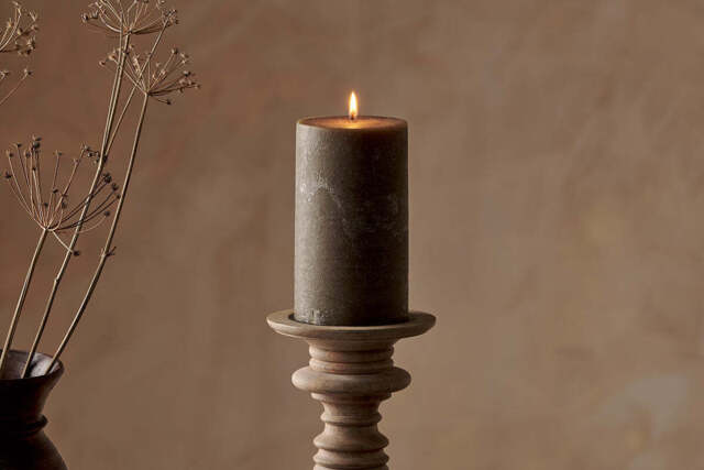 nkuku Rustic Soy Blend Pillar Candle - Candles & Home Fragrance - Large - Olive Green