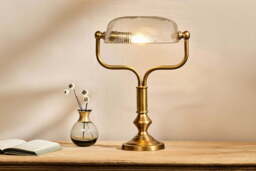 nkuku Ulani Vintage Desk Lamp - Lamps - One Size - Antique Brass & Clear Glass