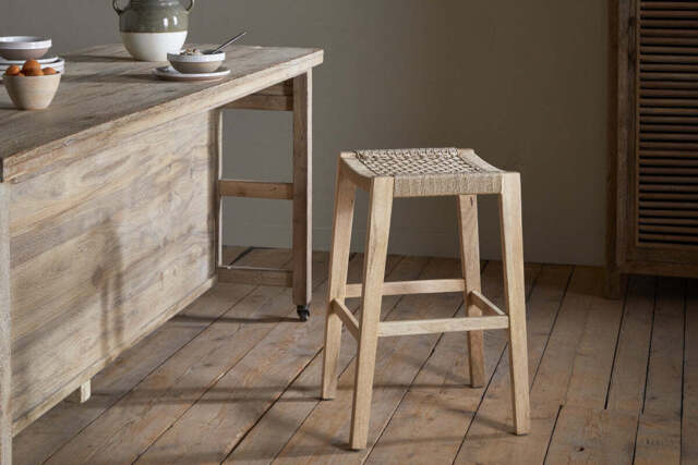 nkuku Aamani Mango Wood & Cord Counter Dining Stool - Seating - One Size - Natural