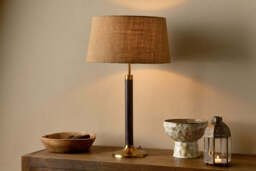 nkuku Digha Wood & Metal Table Lamp - Lamps - One Size - Dark Stain & Antique Brass