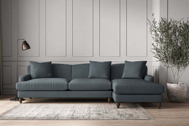 nkuku Deni Right Hand Chaise Sofa - Make To Order - Grand - Brera Linen Dusk
