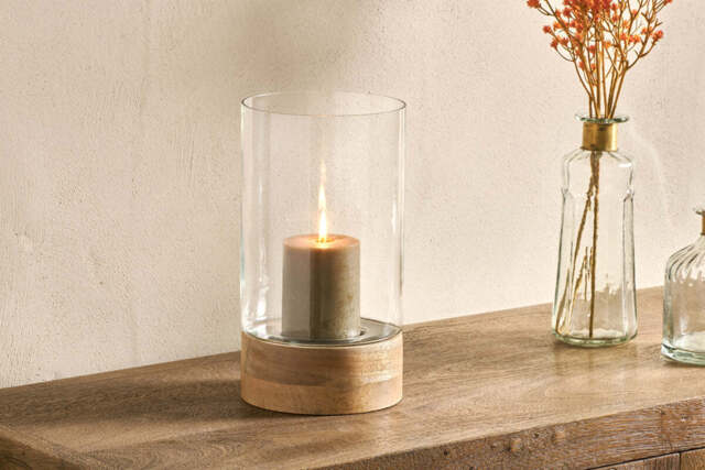 nkuku Idha Hurricane Lantern - Candles Holders & Lanterns - Medium - Mango Wood & Glass