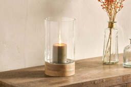 nkuku Idha Hurricane Lantern - Candles Holders & Lanterns - Medium - Mango Wood & Glass