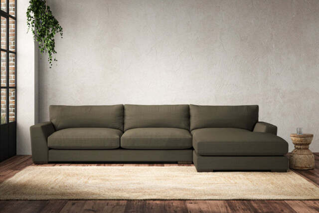 nkuku Guddu Right Hand Chaise Sofa - Make To Order - Grand - Recycled Cotton Fatigue