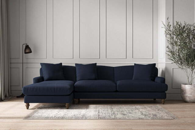 nkuku Deni Left Hand Chaise Sofa - Make To Order - Grand - Brera Linen Indigo
