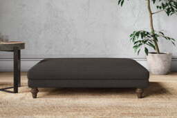 nkuku Marri Grand Dining Footstool - Make To Order - Brera Linen Espresso - Recycled Cotton Seaspray