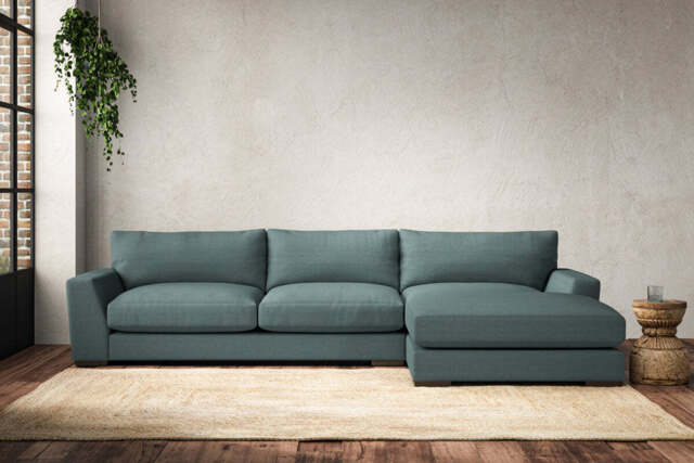 nkuku Guddu Large Right Hand Chaise Sofa - Make To Order - Recycled Cotton Teal - Recycled Cotton Airforce