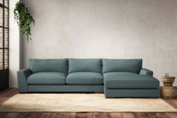 nkuku Guddu Large Right Hand Chaise Sofa - Make To Order - Recycled Cotton Teal - Recycled Cotton Airforce