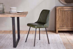nkuku Harsha Leather Dining Chair - Seating - One Size - Rich Green