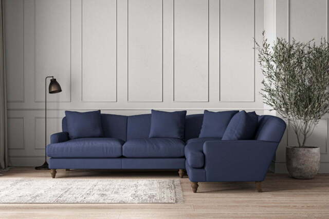 nkuku Deni Large Right Hand Corner Sofa - Make To Order - Recycled Cotton Navy - No Colour