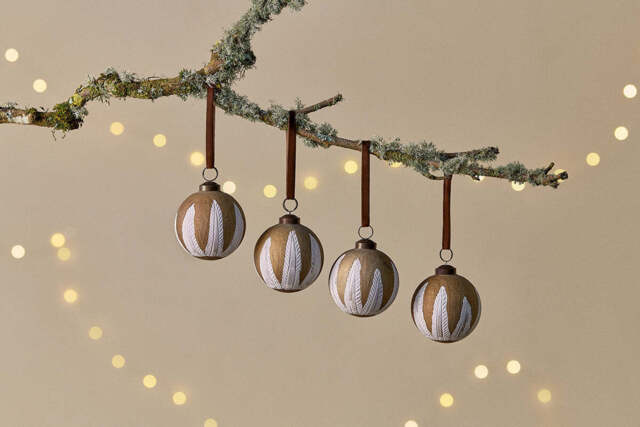 nkuku Nori Baubles Set Of 4 - Christmas Decorations - Gold/Cream