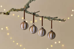 nkuku Nori Baubles Set Of 4 - Christmas Decorations - Gold/Cream