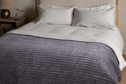 nkuku Nidra Velvet & Linen Bed Quilt - Textiles - Charcoal - 220 x 140 cm